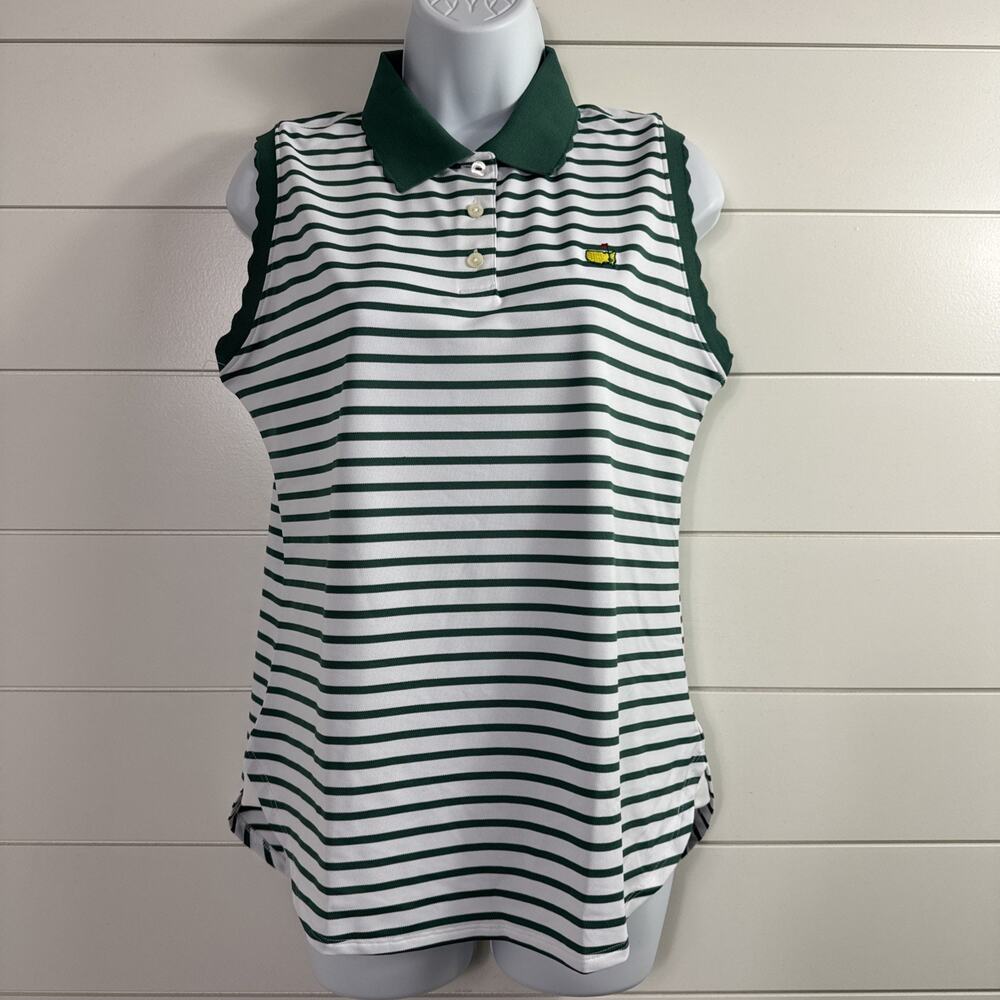MASTERS Golf Magnolia Lane Collection Polo Shirt Green White Stripe sz M